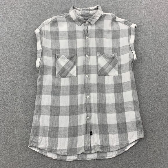 Rails Button Shirt Women XS Sleeveless Gray White Plaid Rayon Flannel Pockets - Picture 1 of 12